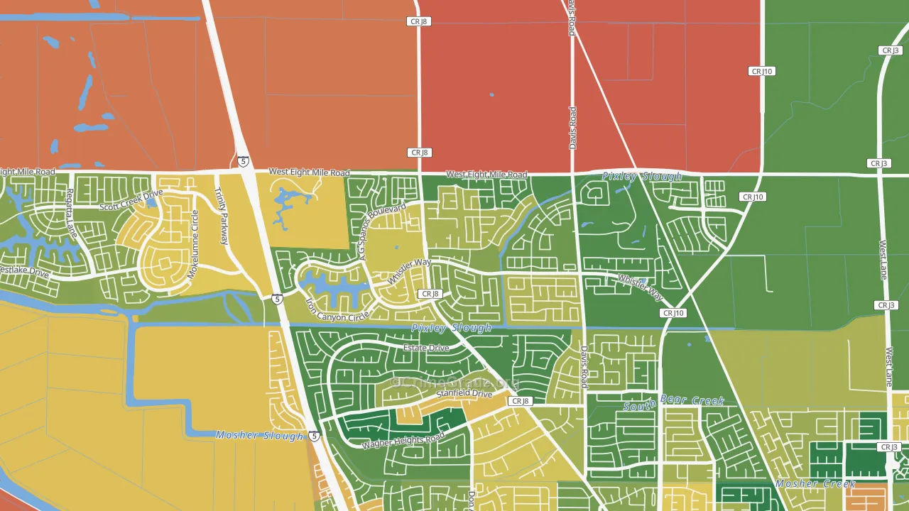 Spanos Park, Stockton, CA Map of Theft Rates