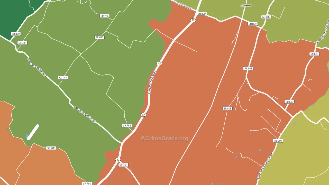 Sparkling Springs, VA Map of Theft Rates