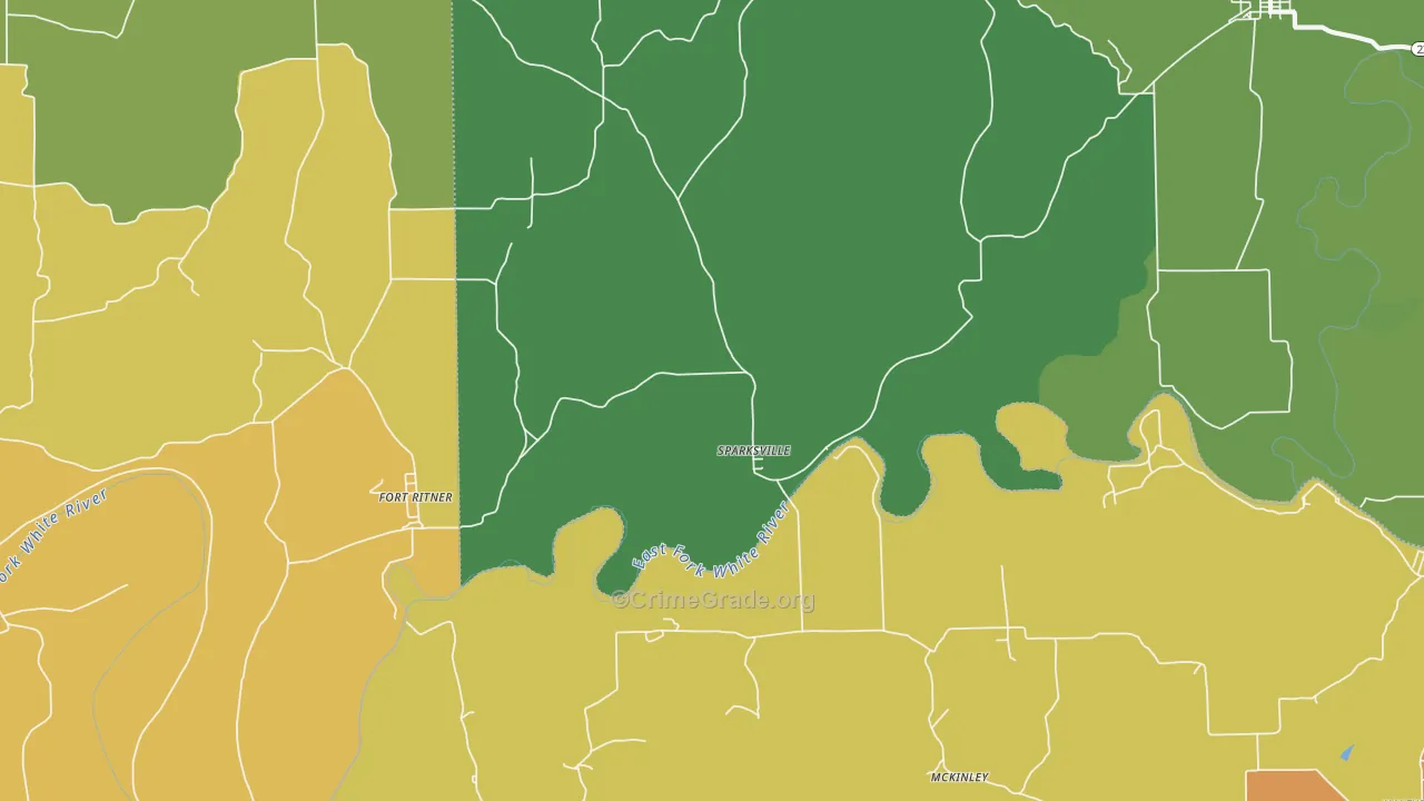 Sparksville, IN Map of Theft Rates