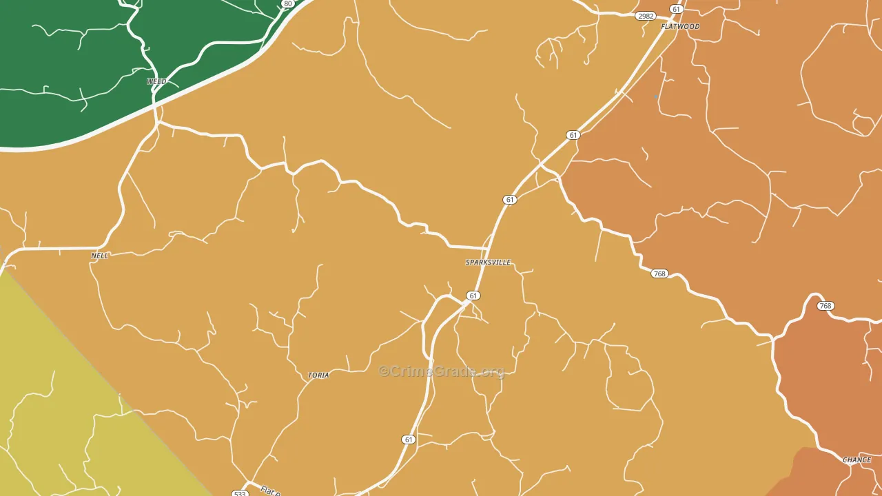 Sparksville, KY Map of Theft Rates