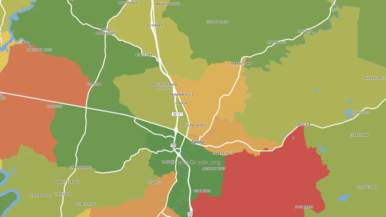 Sparta, TN Map of Theft Rates