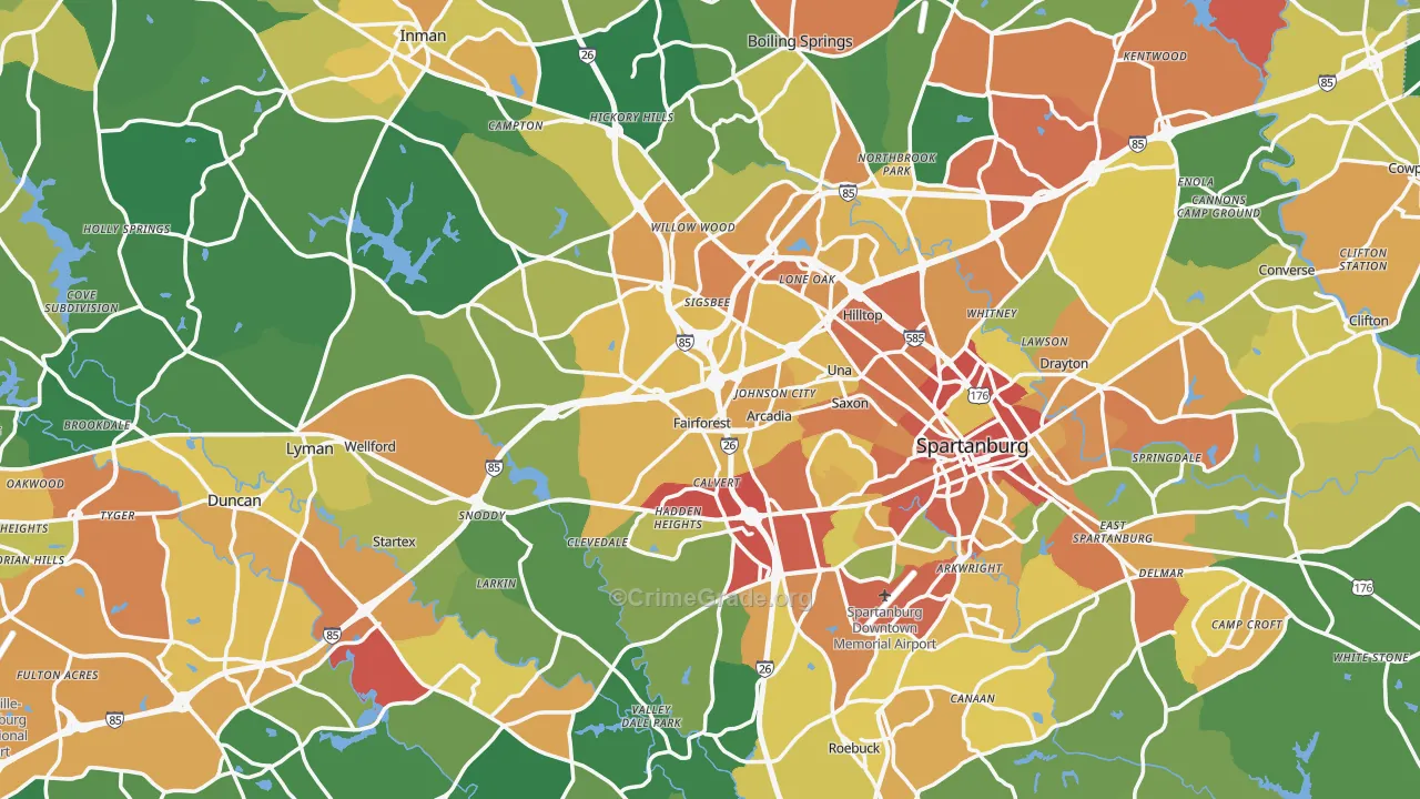 Spartanburg County, SC Map of Theft Rates