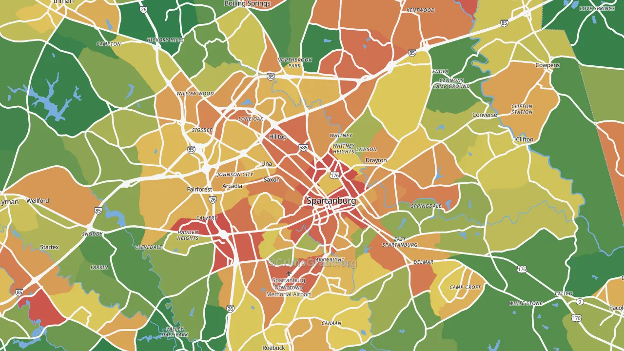 Spartanburg, SC Map of Theft Rates