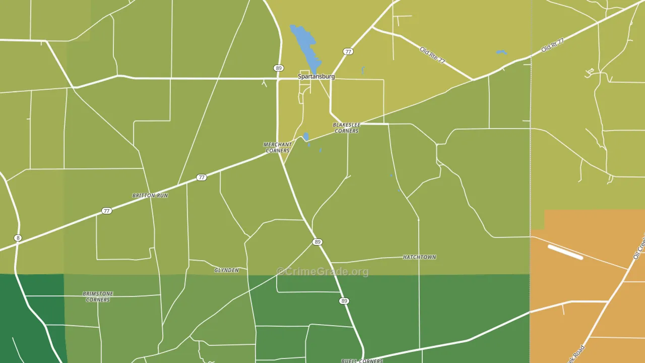 Spartansburg, PA Map of Theft Rates
