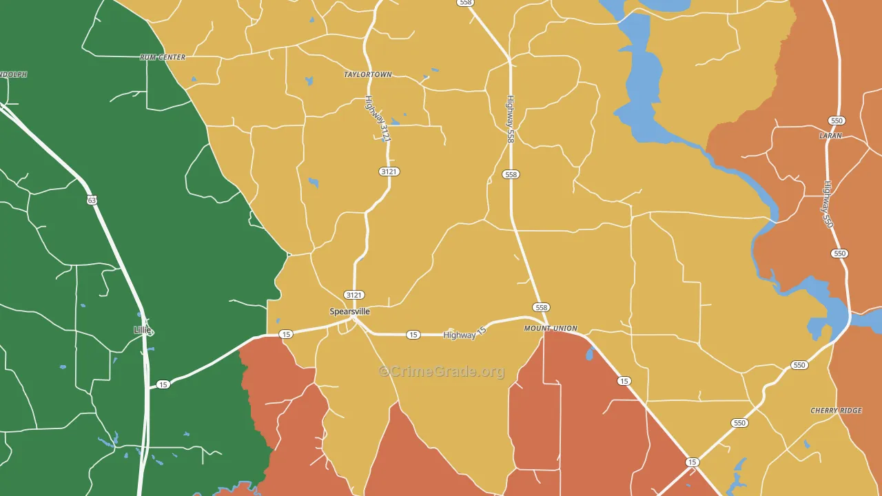 Spearsville, LA Map of Theft Rates