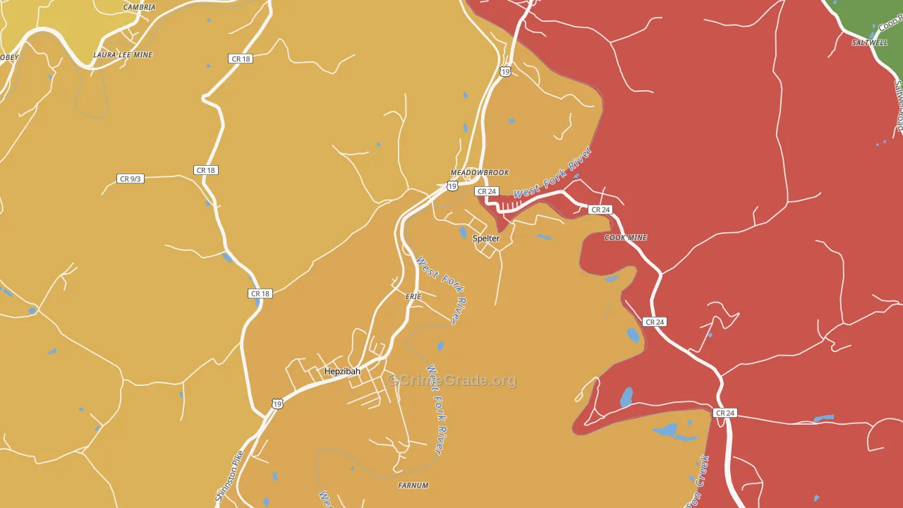 Spelter, WV Map of Theft Rates
