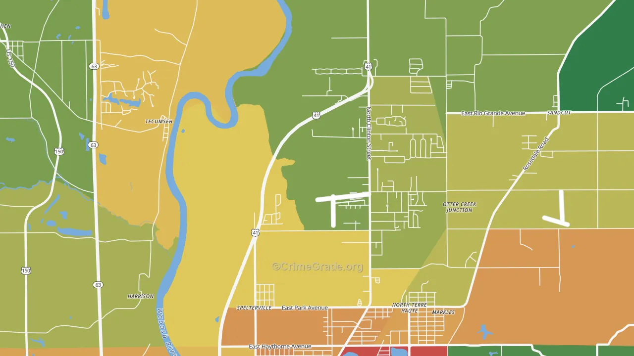 Spelterville, IN Map of Theft Rates