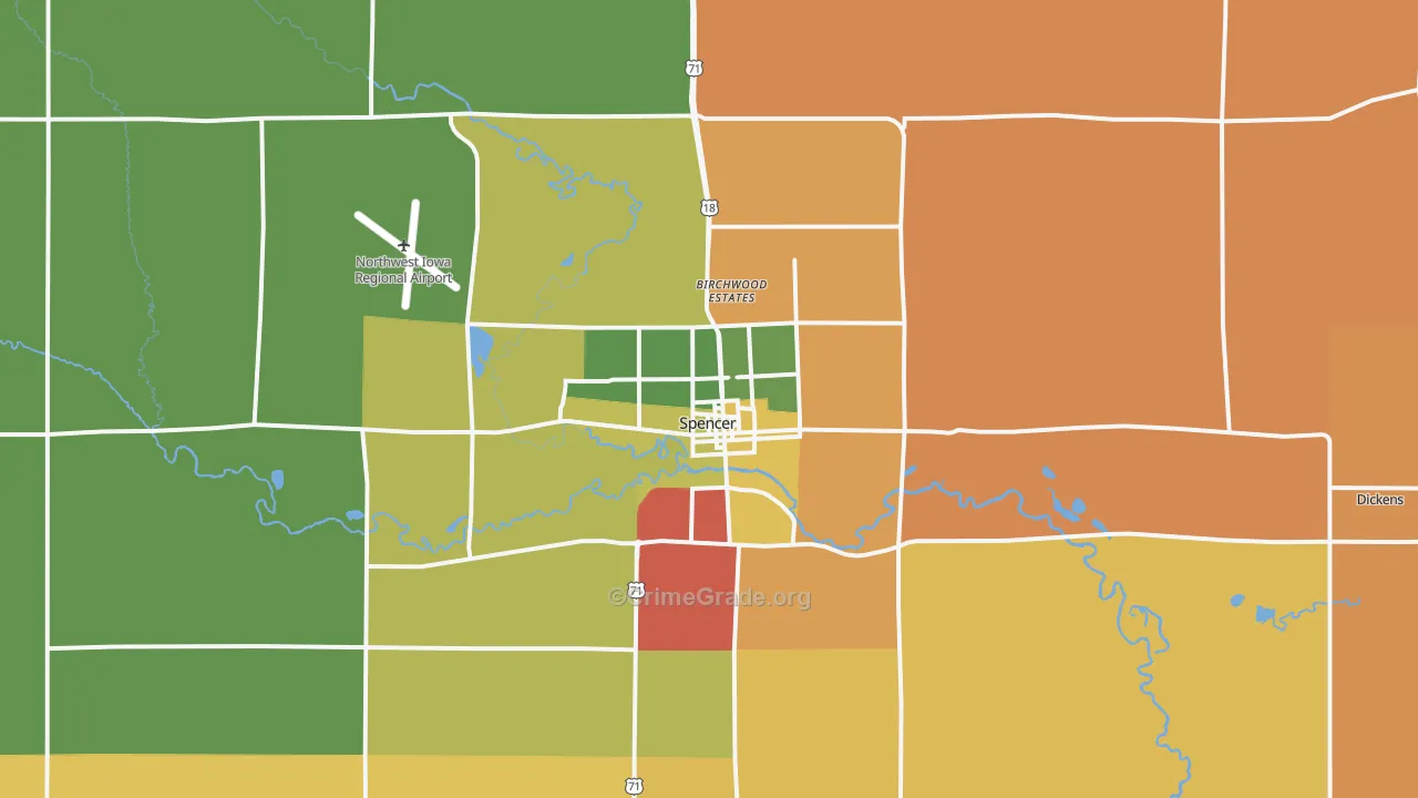 Spencer, IA Map of Theft Rates