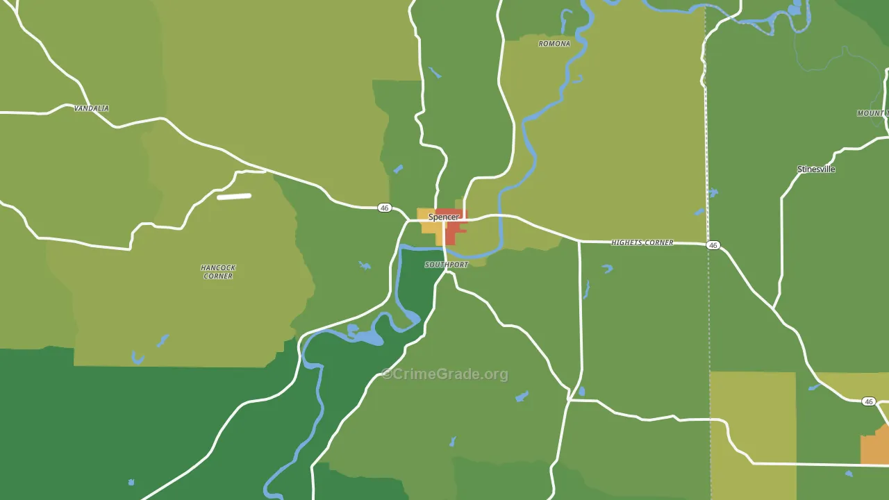 Spencer, IN Map of Theft Rates