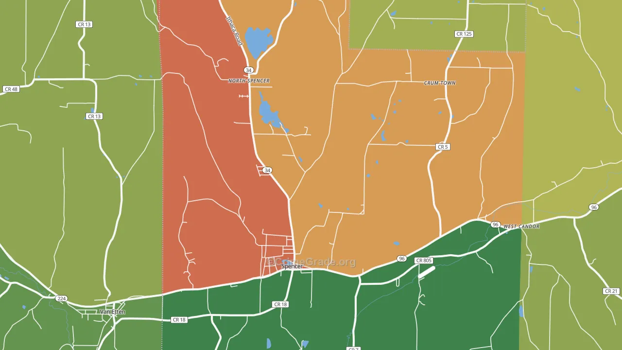 Spencer, NY Map of Theft Rates