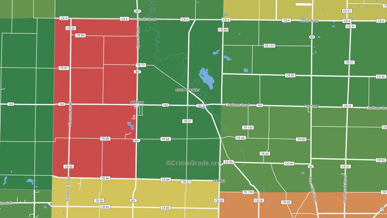 Spencer, OH Map of Theft Rates