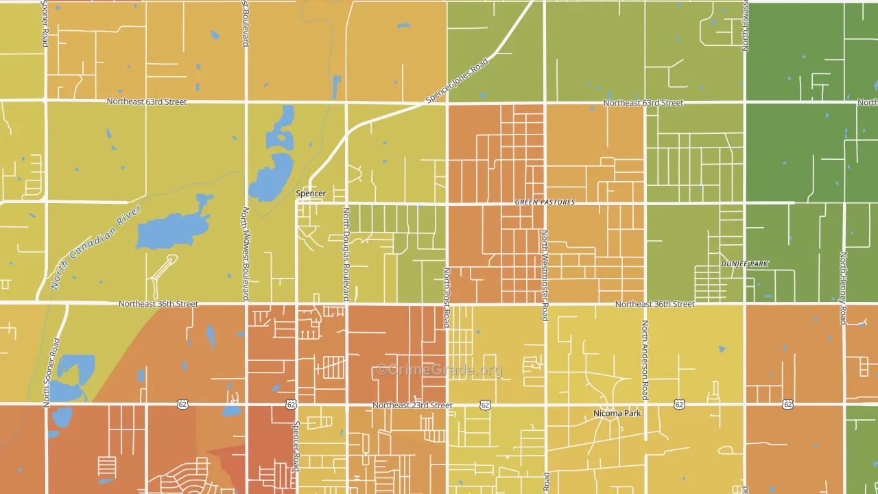 Spencer, OK Map of Theft Rates