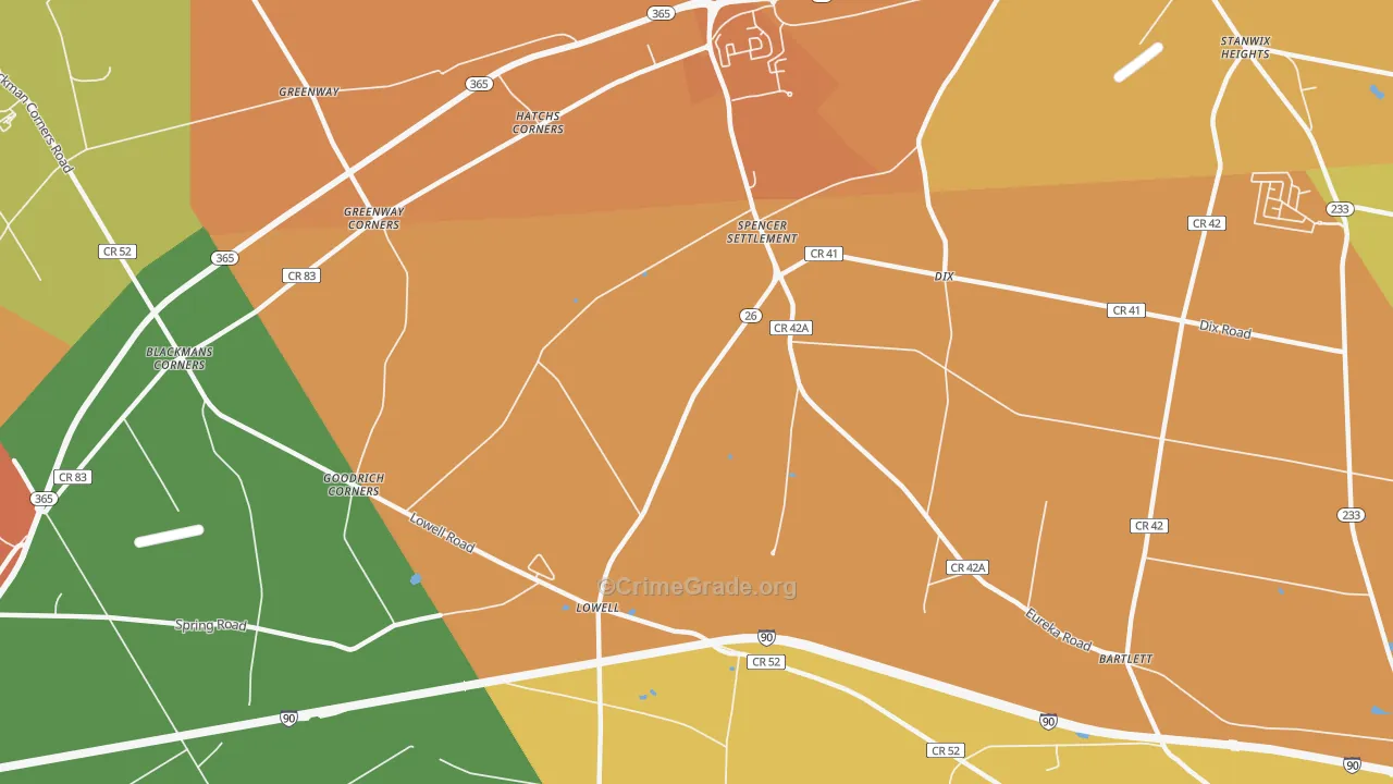Spencer Settlement, NY Map of Theft Rates