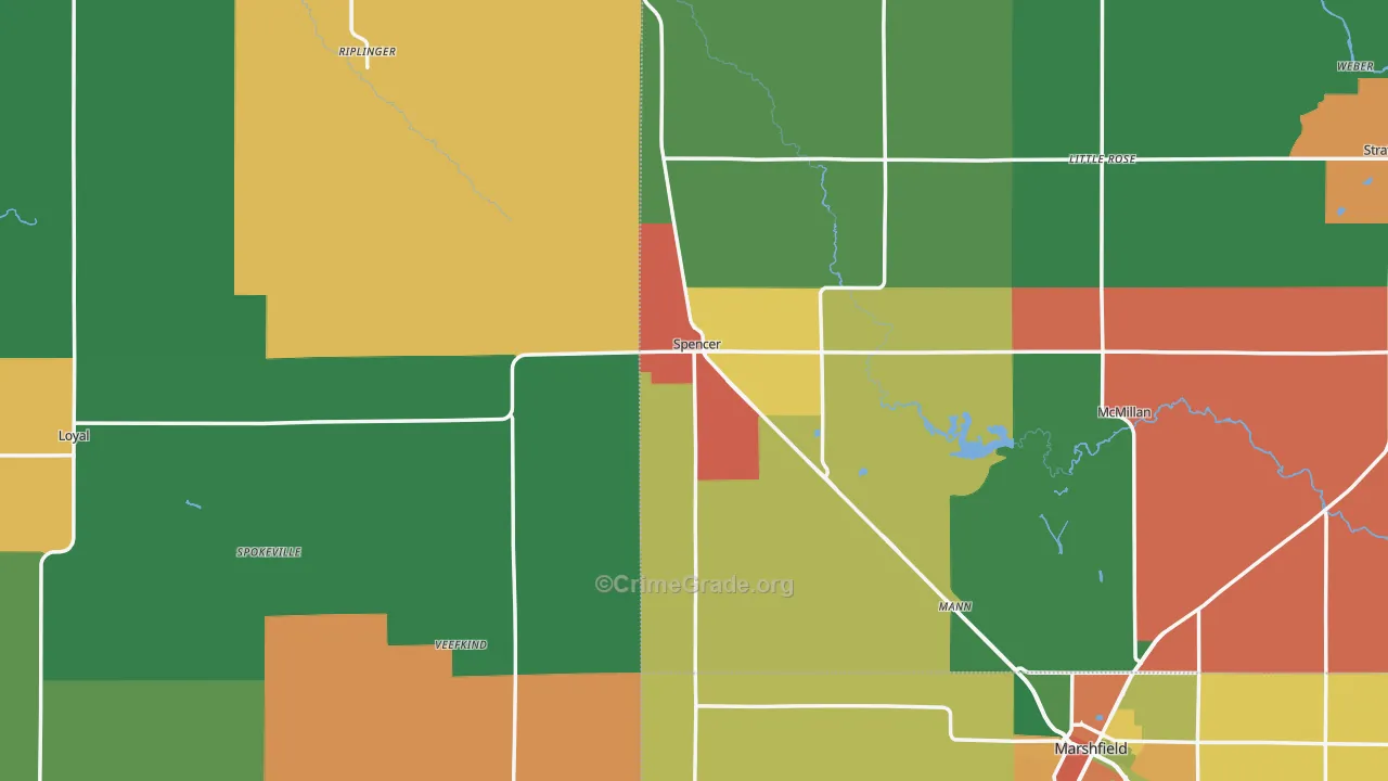 Spencer, WI Map of Theft Rates