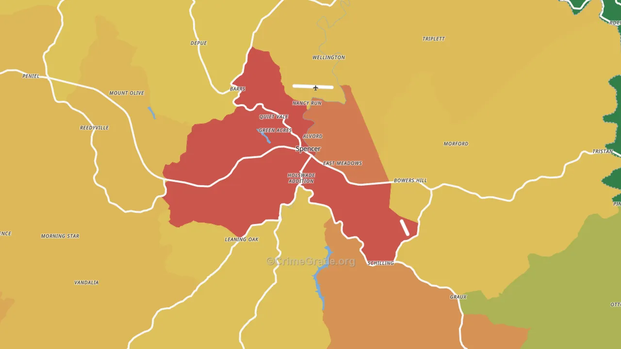 Spencer, WV Map of Theft Rates