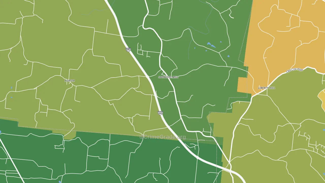 Spencers Mill, TN Map of Theft Rates