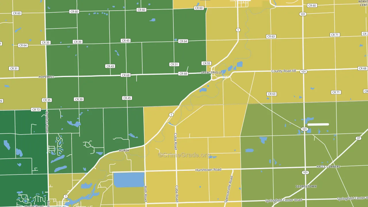 Spencerville, IN Map of Theft Rates