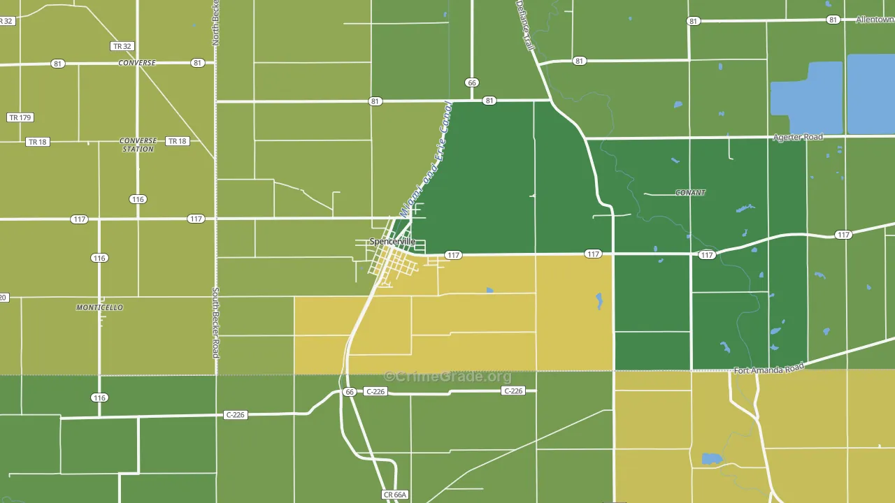 Spencerville, OH Map of Theft Rates