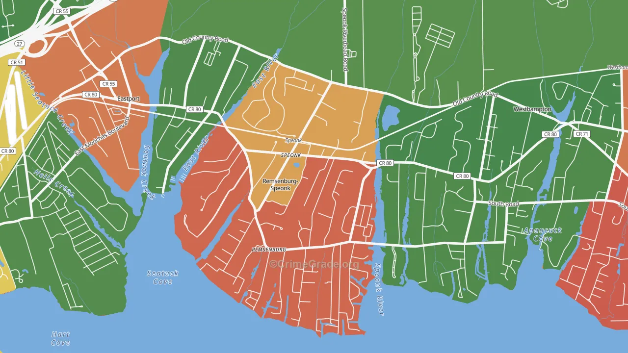 Speonk, NY Map of Theft Rates