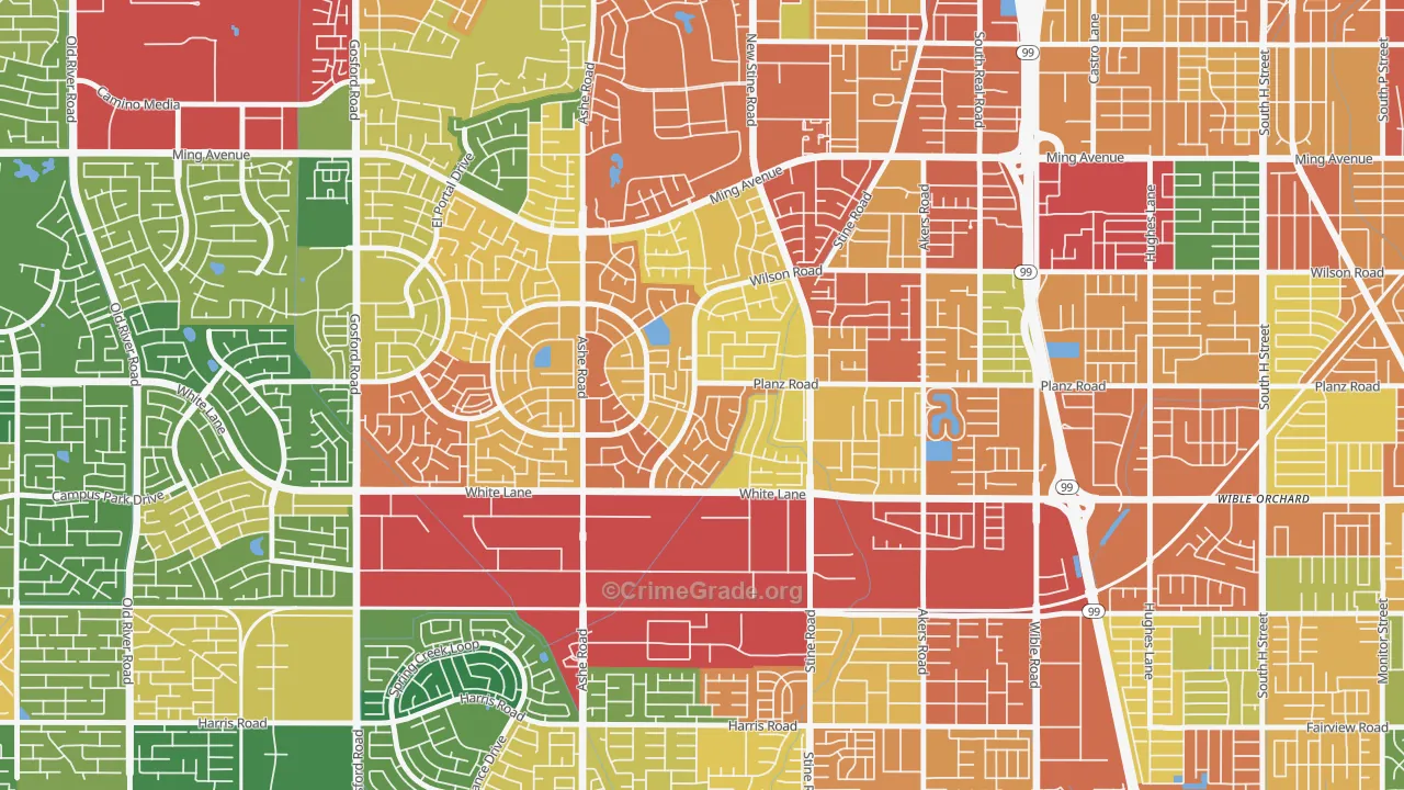 Spice Tract, Bakersfield, CA Map of Theft Rates