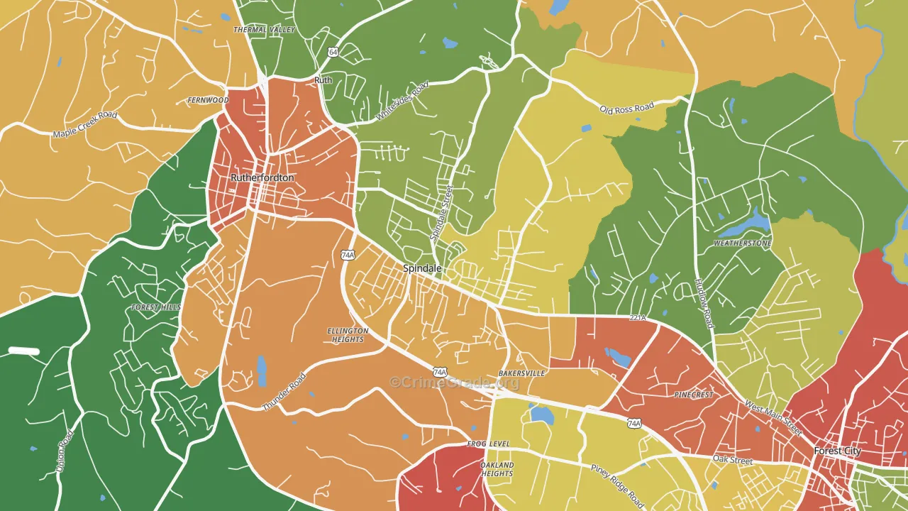 Spindale, NC Map of Theft Rates