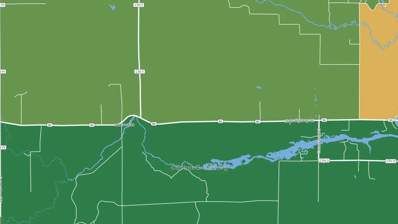 Spirit Falls, WI Map of Theft Rates