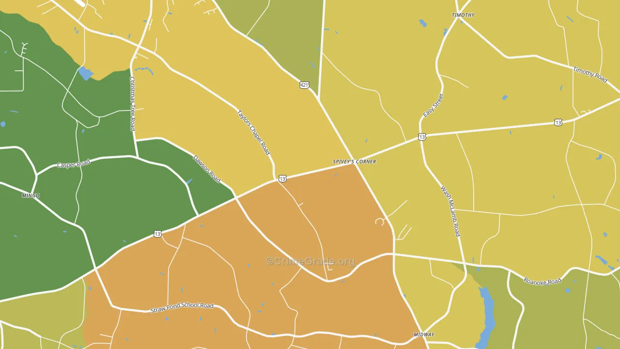 Spiveys Corner, NC Map of Theft Rates