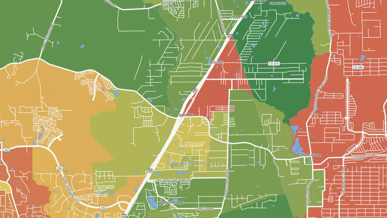 Splendora, TX Map of Theft Rates