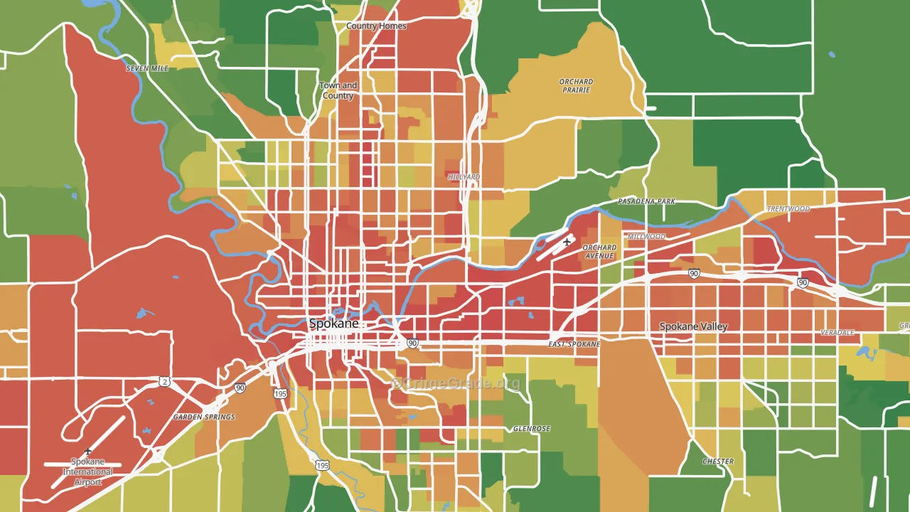 Spokane County, WA Map of Theft Rates