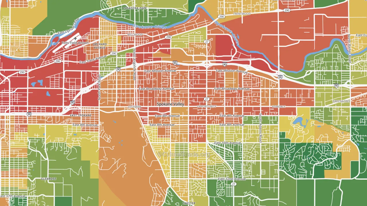 Spokane Valley, WA Map of Theft Rates