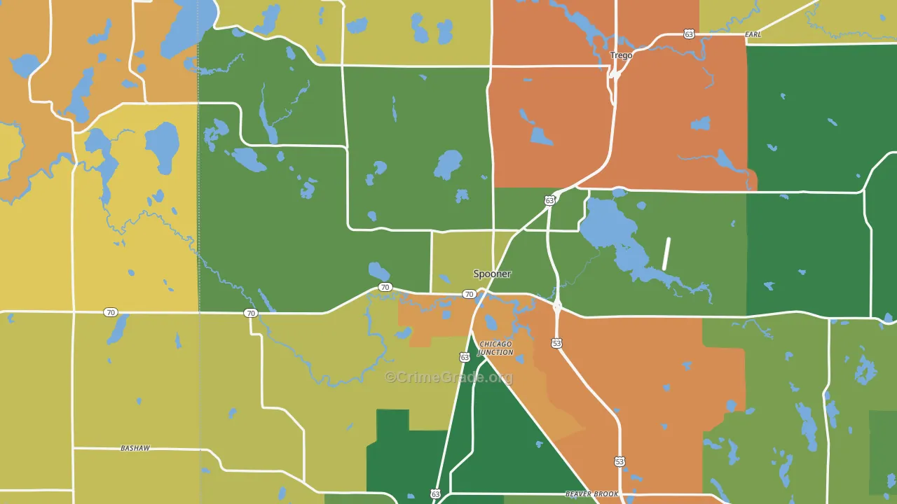 Spooner, WI Map of Theft Rates