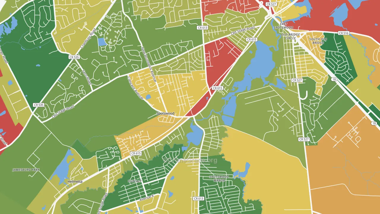 Spotswood, NJ Map of Theft Rates