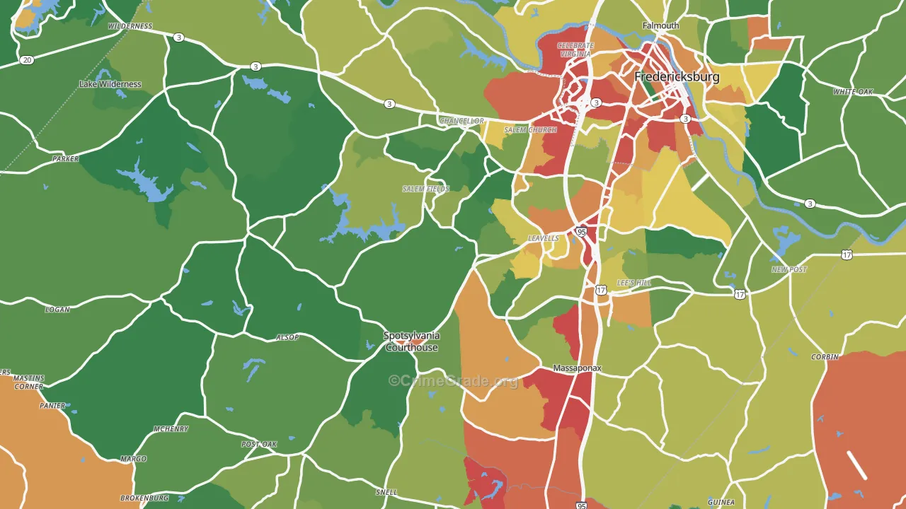 Spotsylvania County, VA Map of Theft Rates