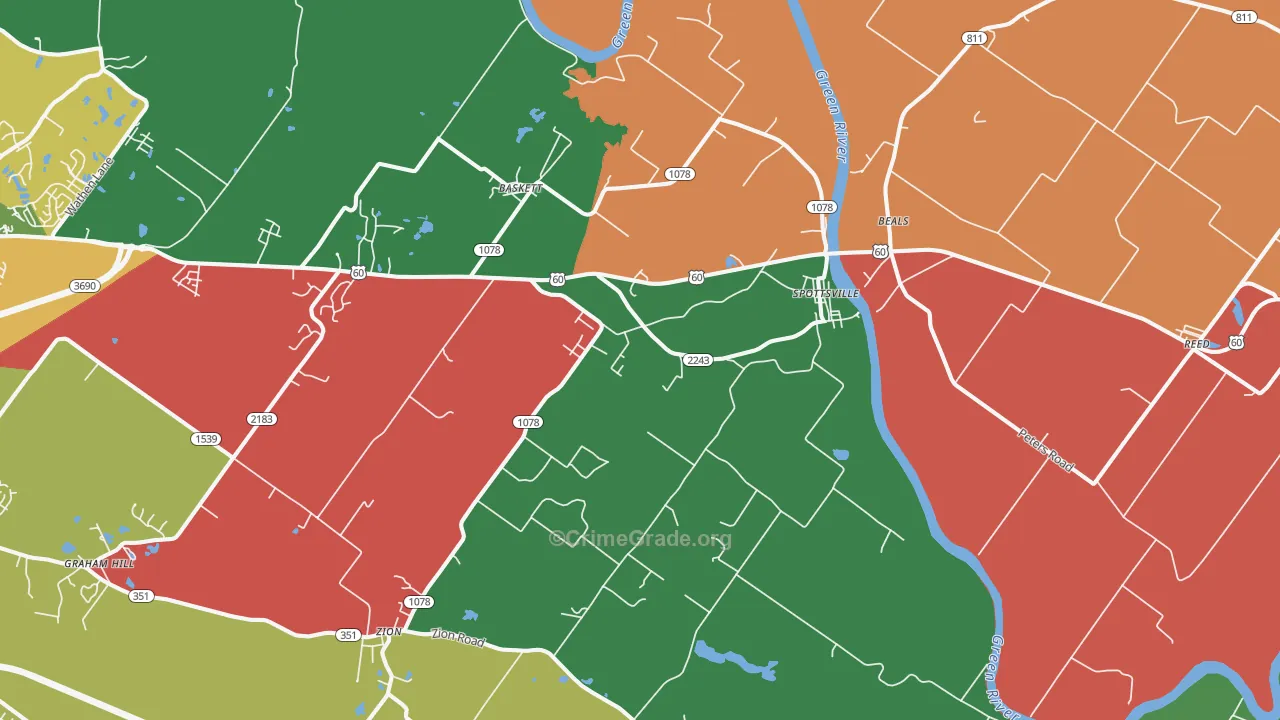 Spottsville, KY Map of Theft Rates