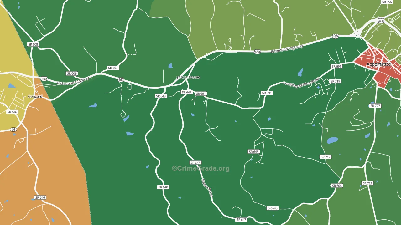 Spout Spring, VA Map of Theft Rates