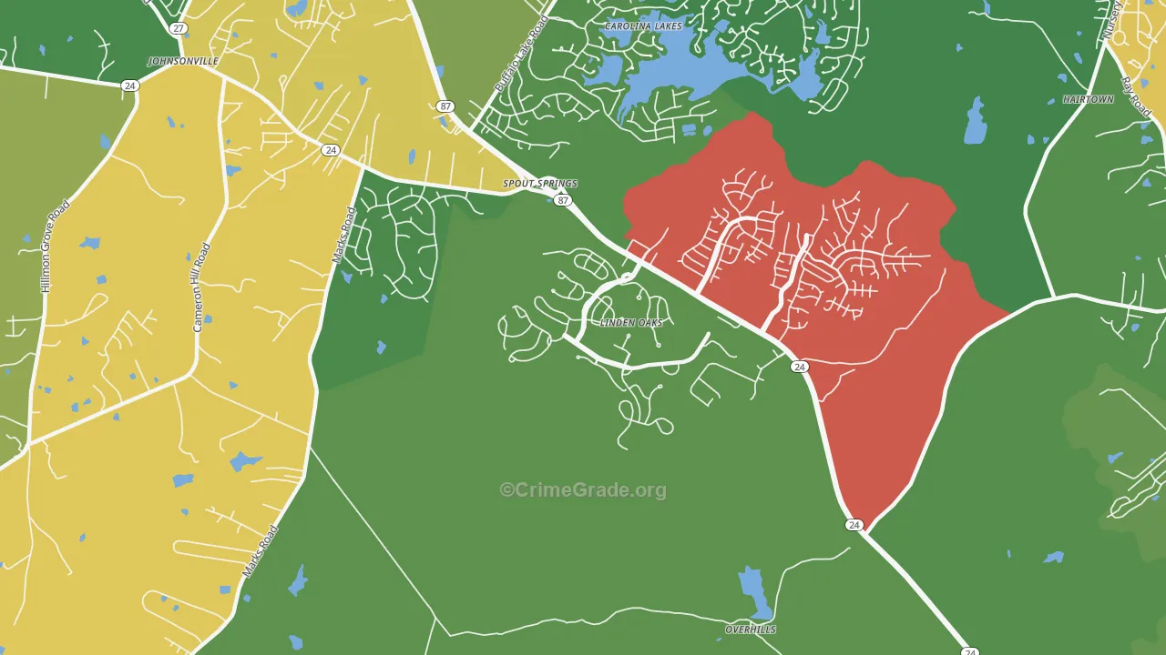 Spout Springs, NC Map of Theft Rates