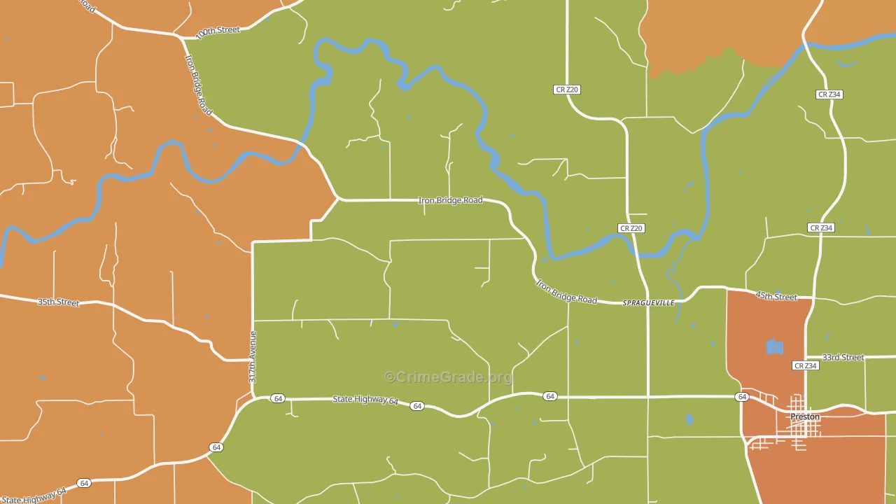 Spragueville, IA Map of Theft Rates