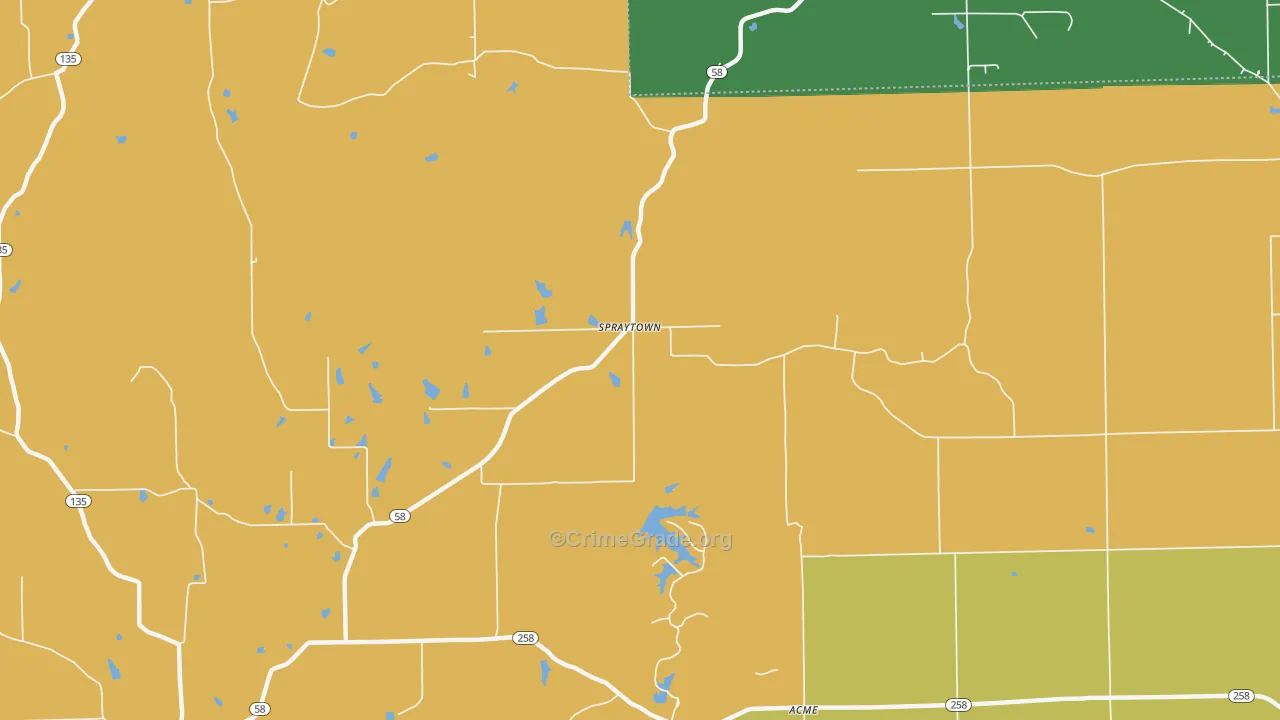 Spraytown, IN Map of Theft Rates