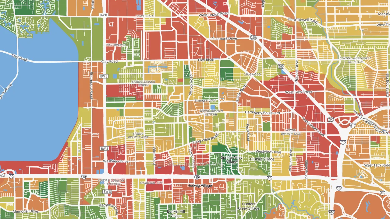 Spring Branch, Houston, TX Map of Theft Rates