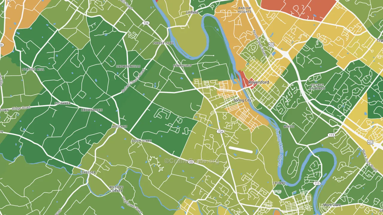 Spring City, PA Map of Theft Rates