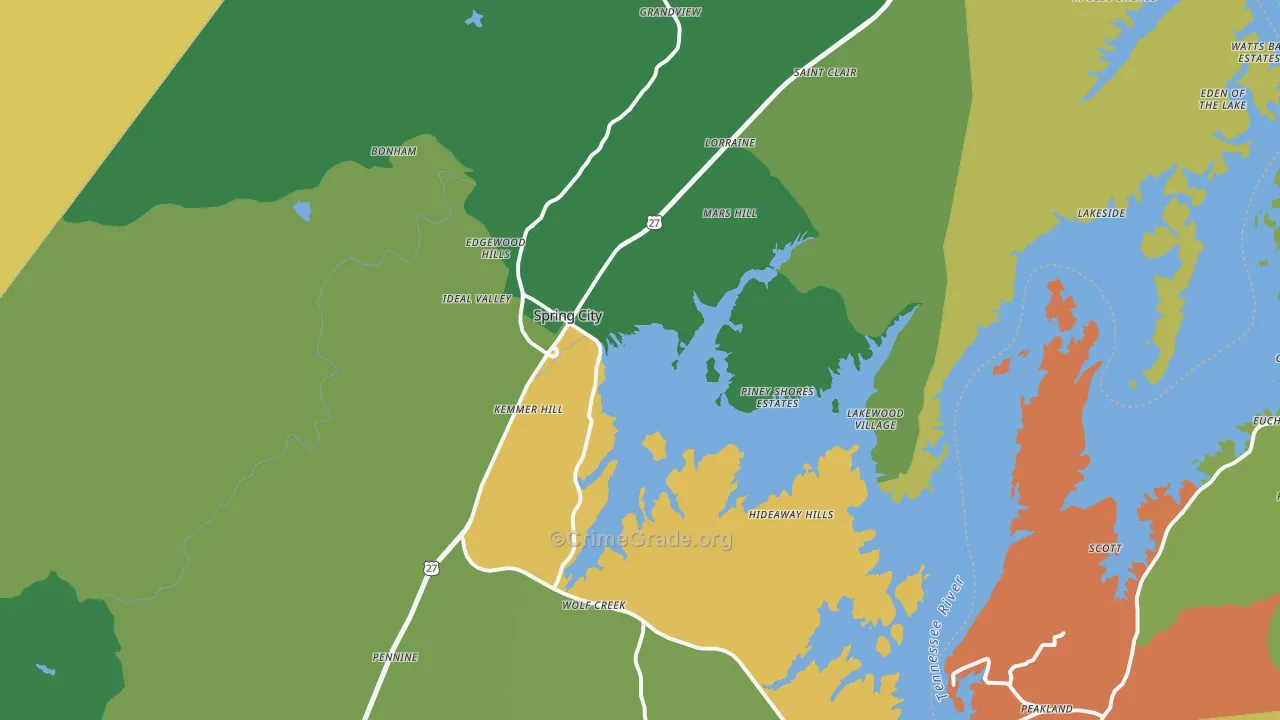 Spring City, TN Map of Theft Rates