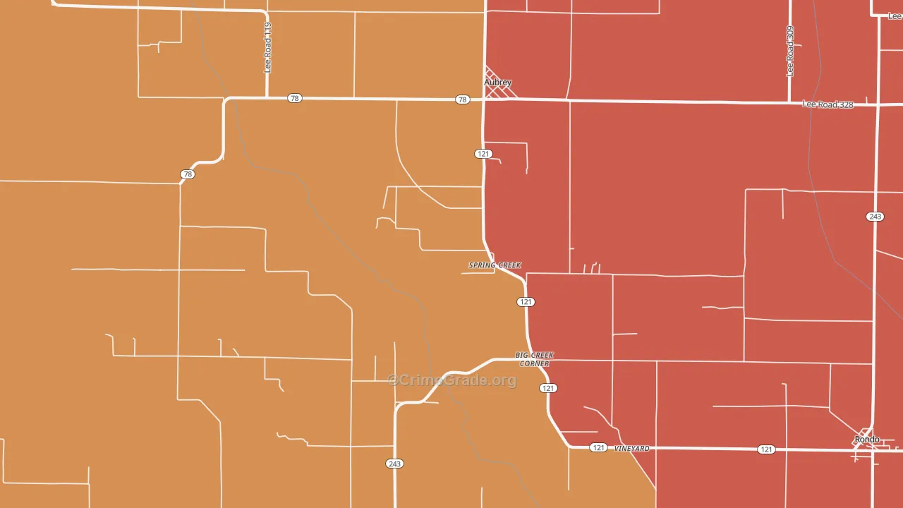 Spring Creek, AR Map of Theft Rates