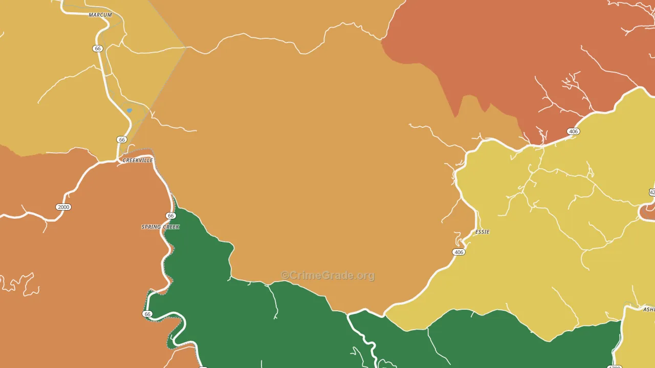 Spring Creek, KY Map of Theft Rates
