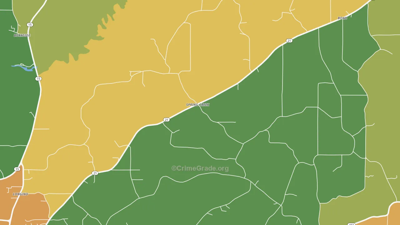 Spring Creek, MS Map of Theft Rates