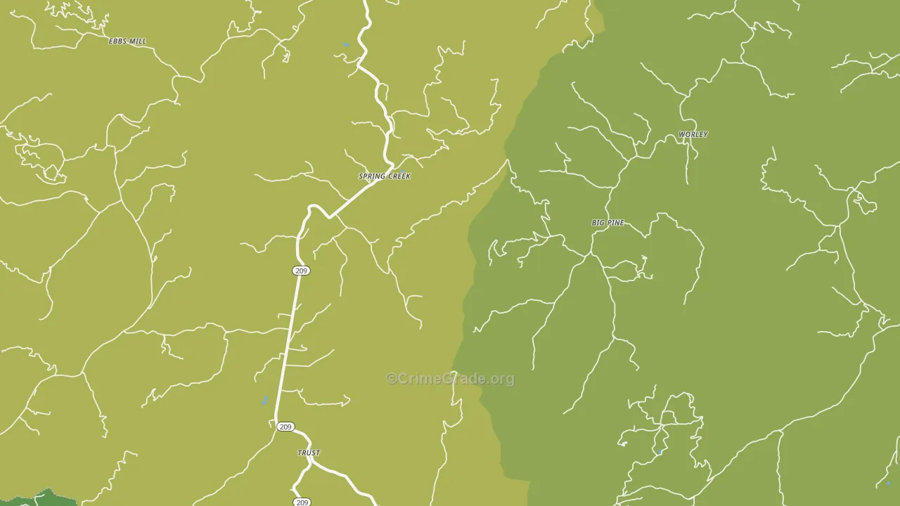 Spring Creek, NC Map of Theft Rates