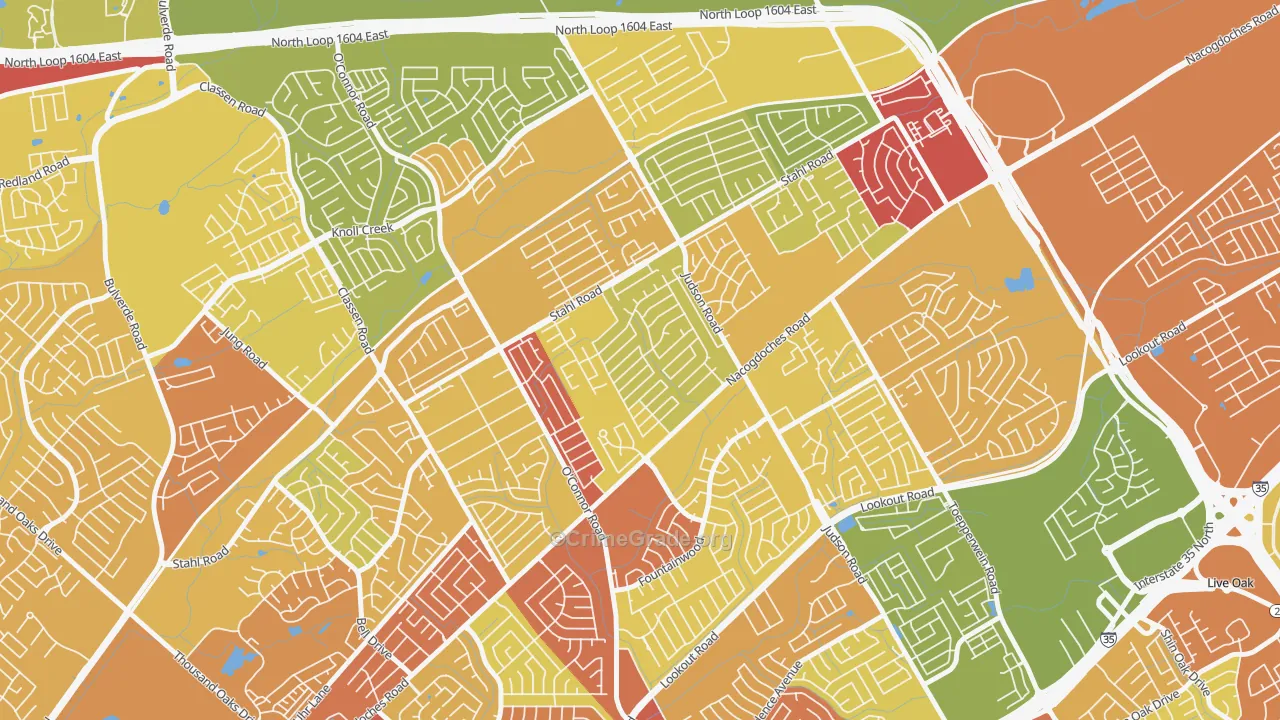 Spring Creek, San Antonio, TX Map of Theft Rates