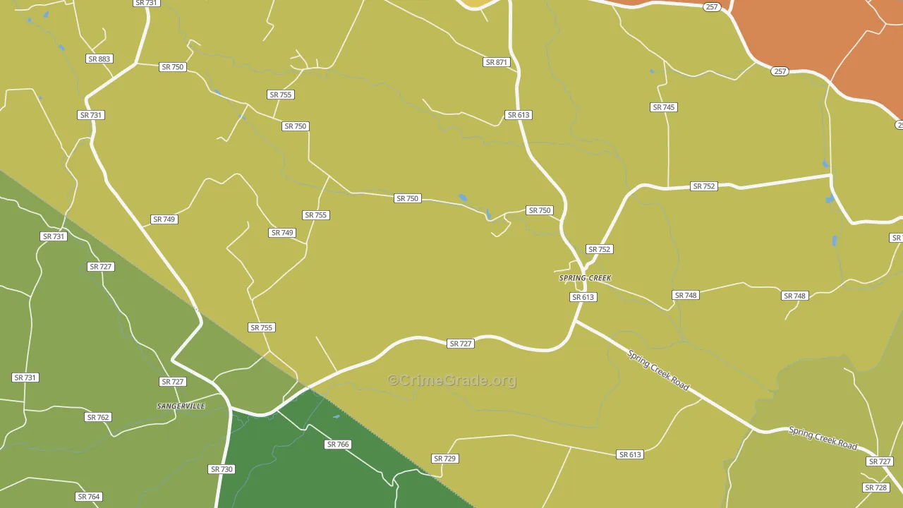 Spring Creek, VA Map of Theft Rates