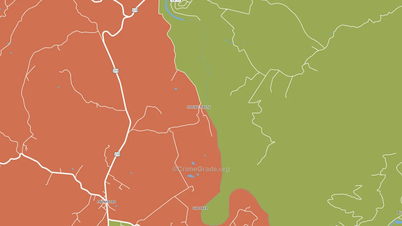 Spring Creek, WV Map of Theft Rates