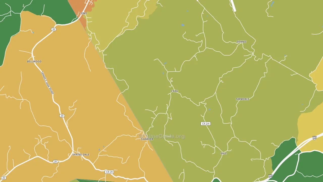 Spring Dale, WV Map of Theft Rates
