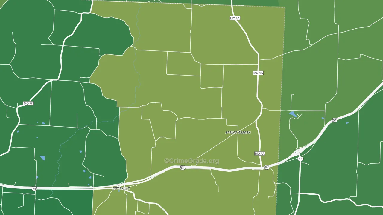 Spring Garden, MO Map of Theft Rates